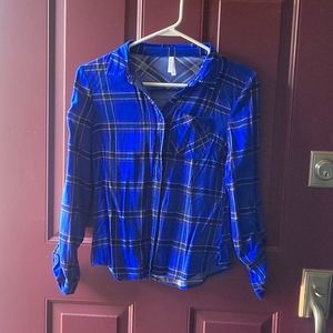 Bright Blue Plaid 3/4 Shirt. Size M